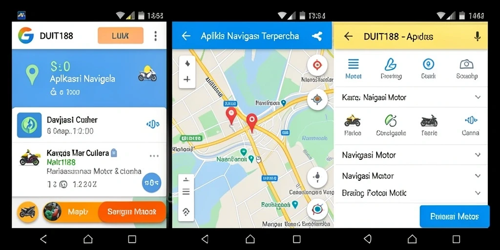 Antarmuka aplikasi DUIT188 untuk navigasi motor yang intuitif dan informatif.
