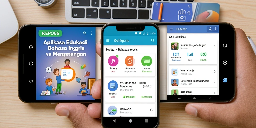 Antarmuka interaktif aplikasi KEPO66 untuk belajar bahasa Inggris.