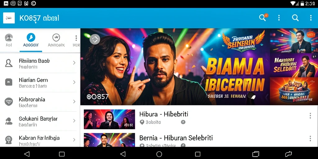 Tampilan antarmuka aplikasi KO857 untuk berita hiburan selebriti.