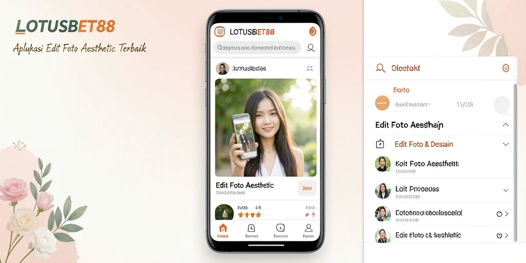 Tampilan antarmuka aplikasi LOTUSBET88 dengan fitur Edit Foto Aesthetic.