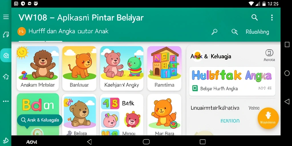 Antarmuka VW108 menampilkan fungsi belajar huruf dan angka yang menarik.