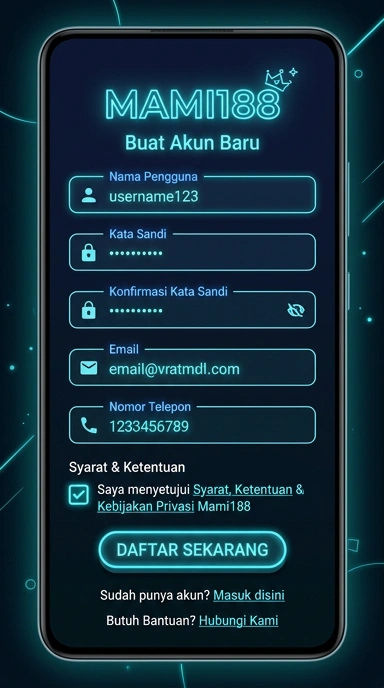 Tampilan halaman daftar mami188