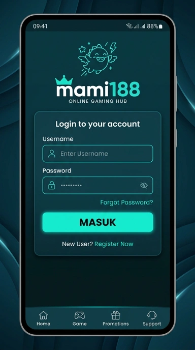 Tampilan halaman login mami188
